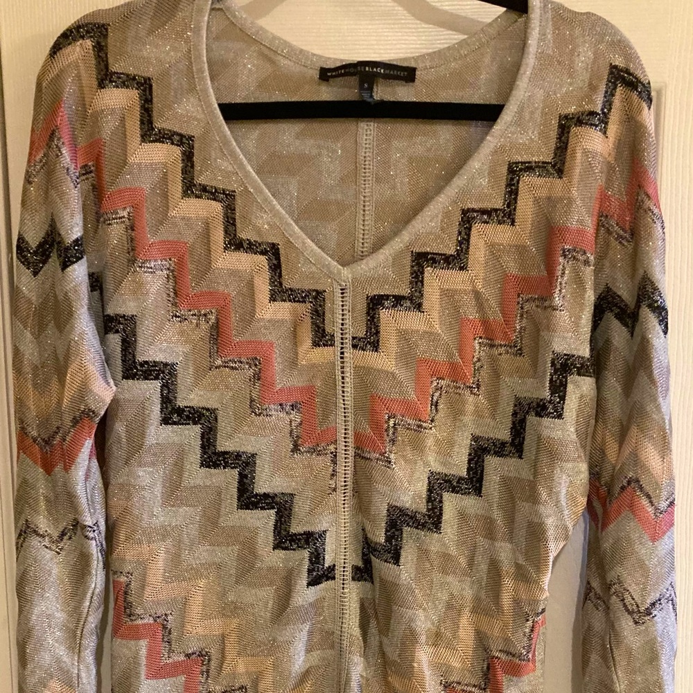 White House Black Market Multicolored Striped  V-Neck Sweater Size Small